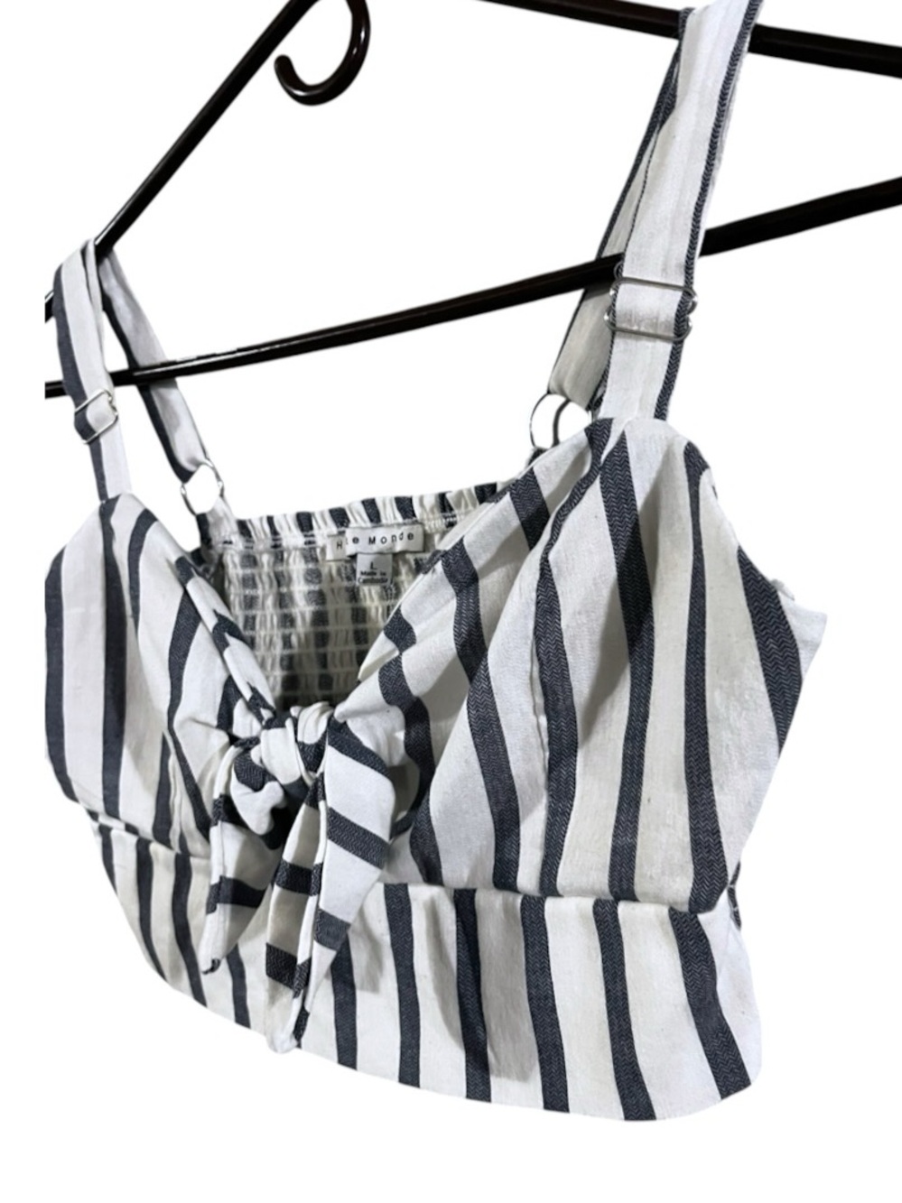Haute Monde Blue & White Striped Tie-Front Crop Top